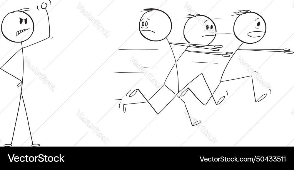 Group of weak men running away in fear from Group of weak men running away in fear from vector image