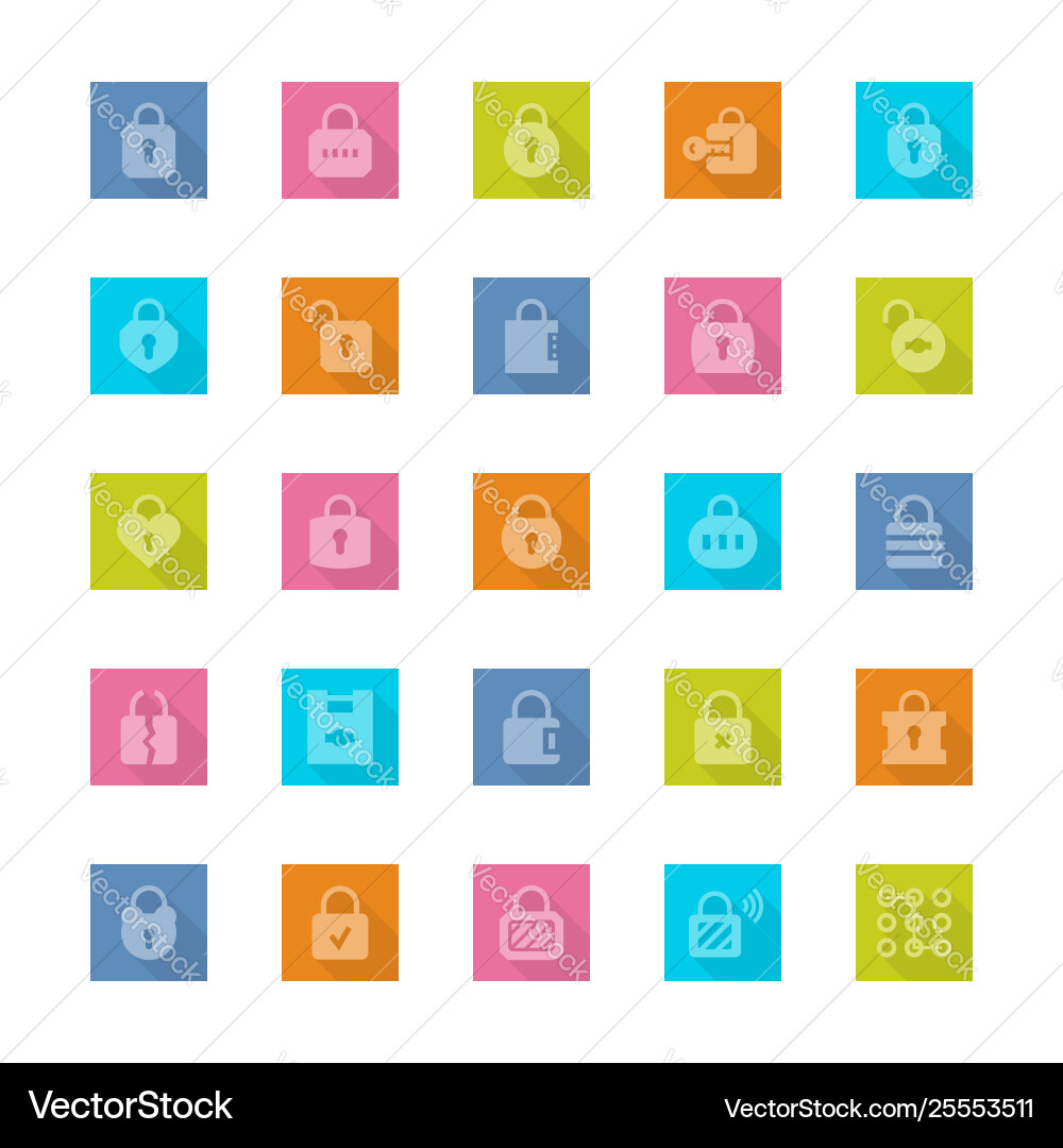 Locks icon set in flat style with shadow vector image
