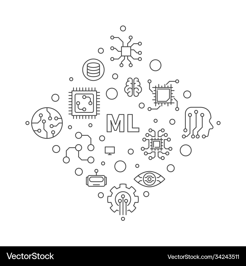 Ml or machine learning outline minimal vector image