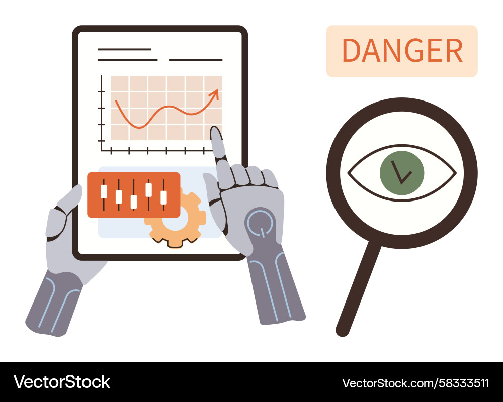 Robot Data Analysis with Tablet & Magnifier Vector Image
