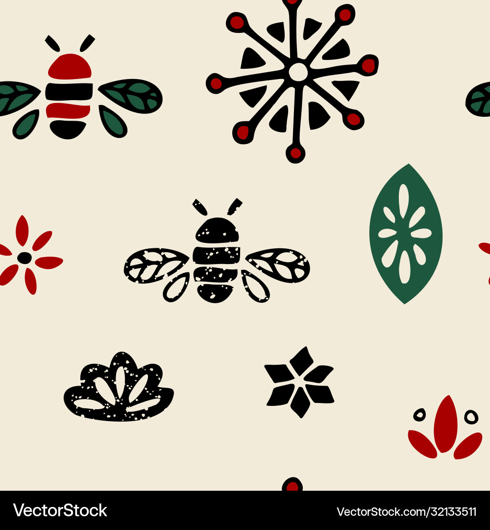 Seamless pattern with bees and elements Seamless pattern with bees and elements vector image