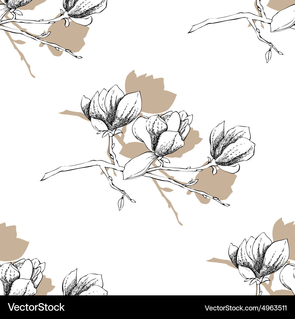 Seamless pattern with magnolia vector image