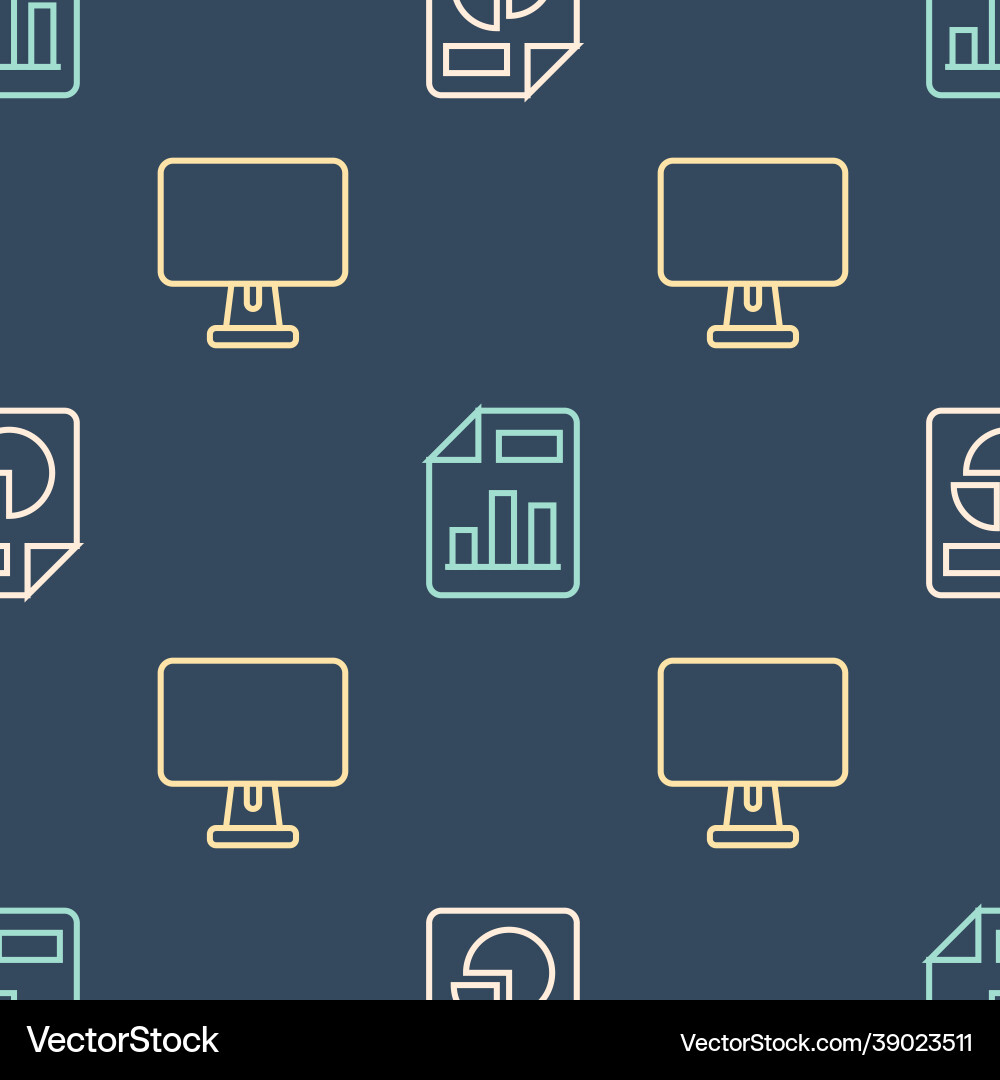 Set line document with graph chart computer Set line document with graph chart computer vector image