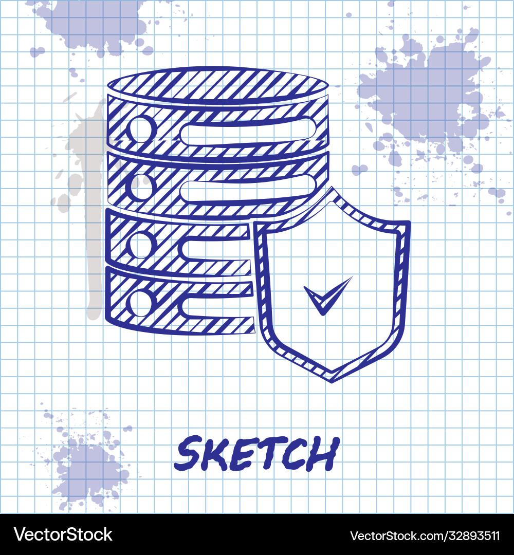 Sketch line server with shield icon isolated Sketch line server with shield icon isolated vector image