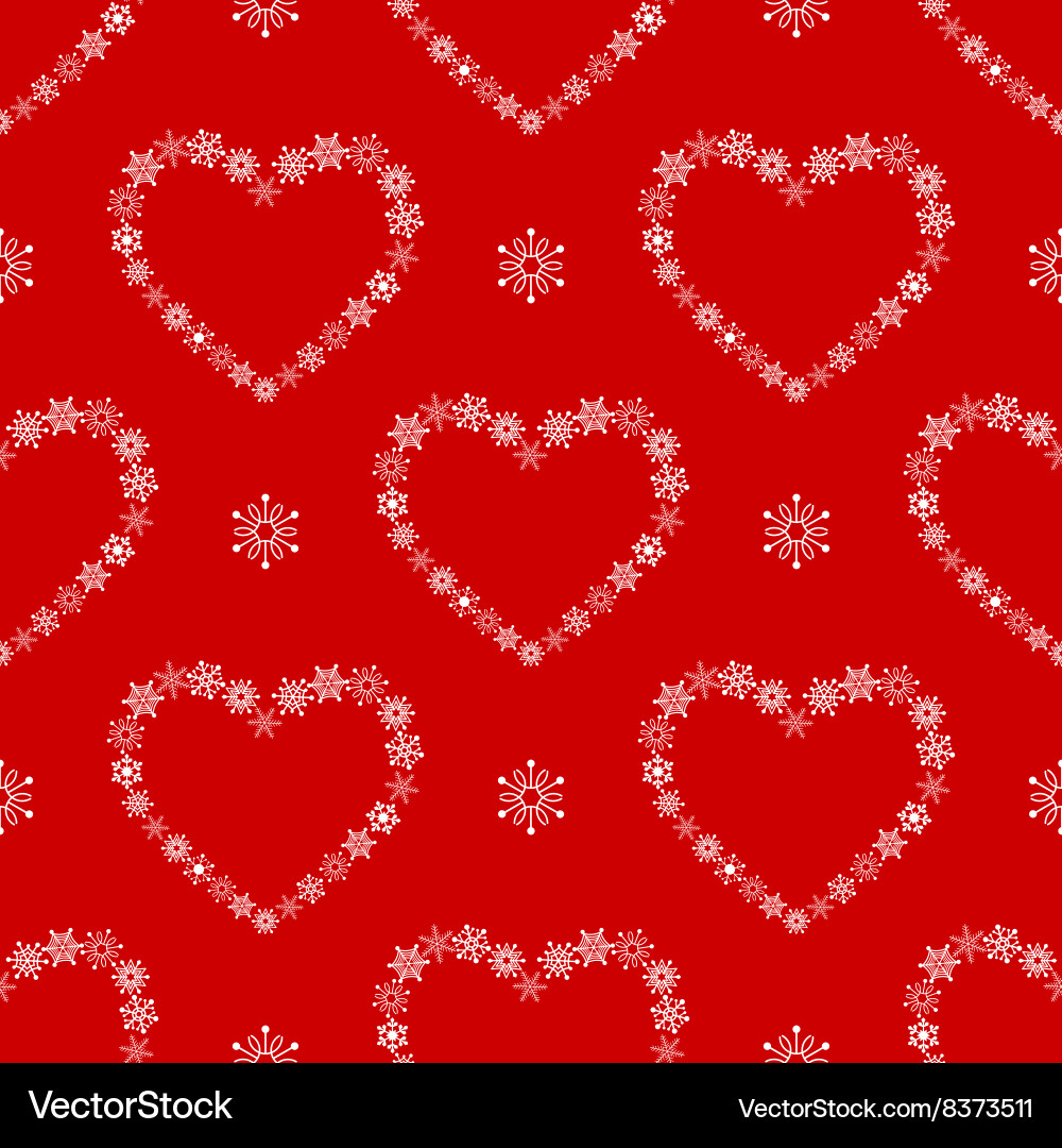 Snowflake Heart Seamless Red Pattern vector image