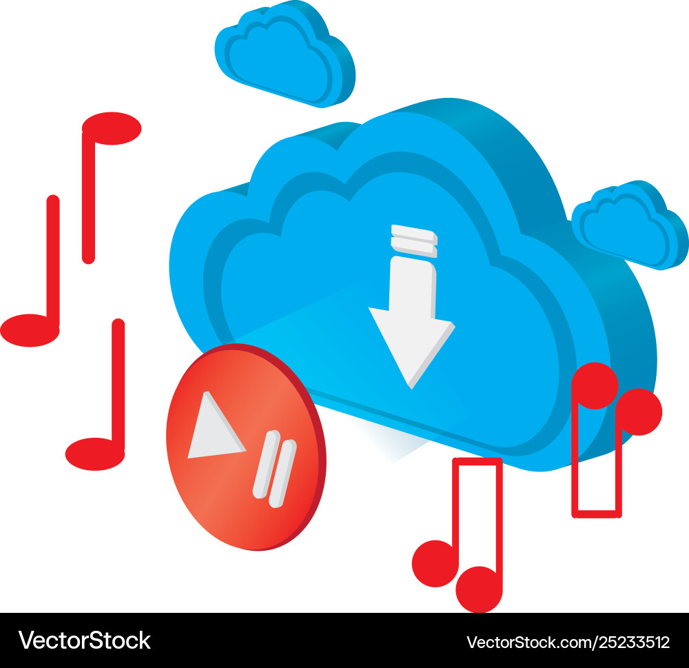 3d cloud computing icon with musical notes 3d cloud computing icon with musical notes Vector Image