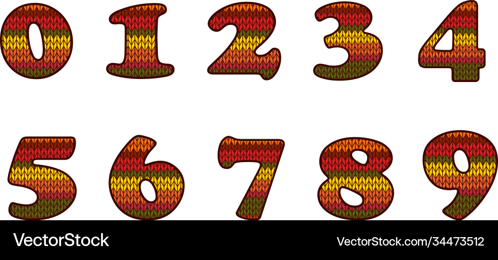 A set numbers from zero to nine with knitted A set numbers from zero to nine with knitted vector image