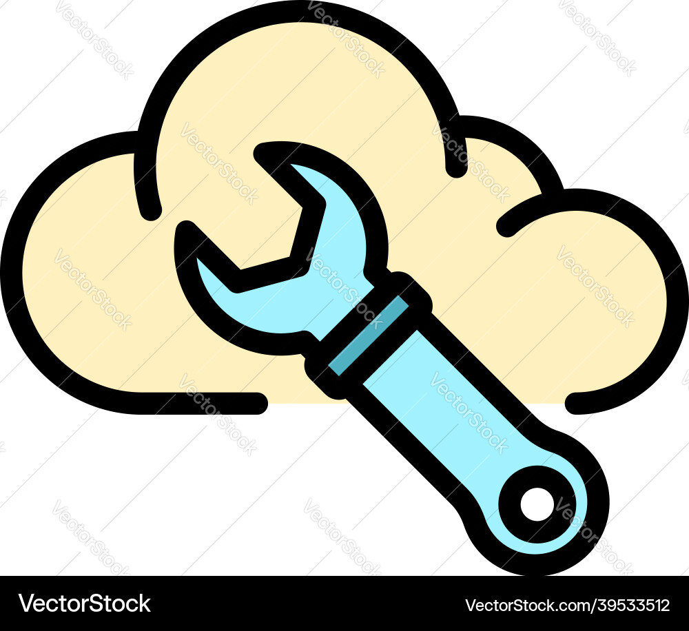 Cloud wrench icon color outline vector image