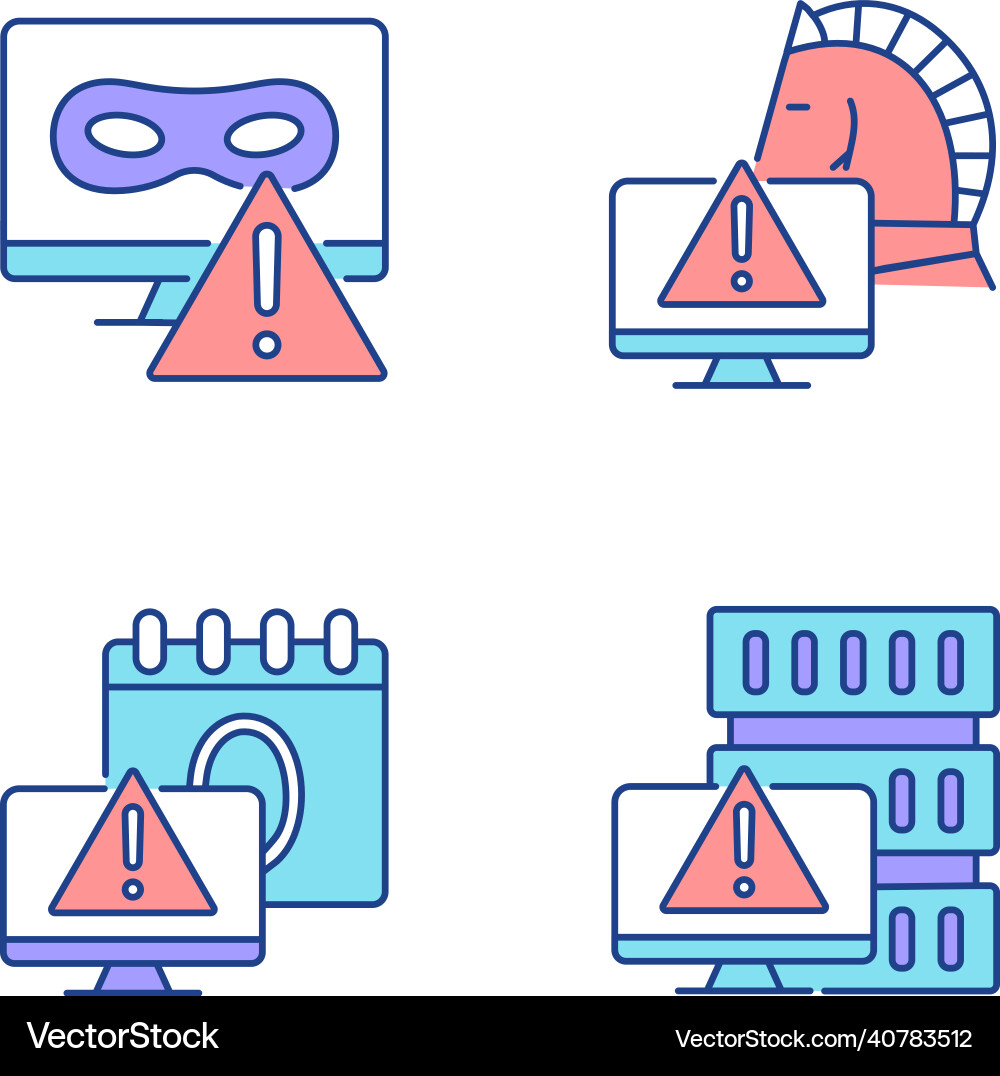 Computer system attacks rgb color icons set Computer system attacks rgb color icons set vector image