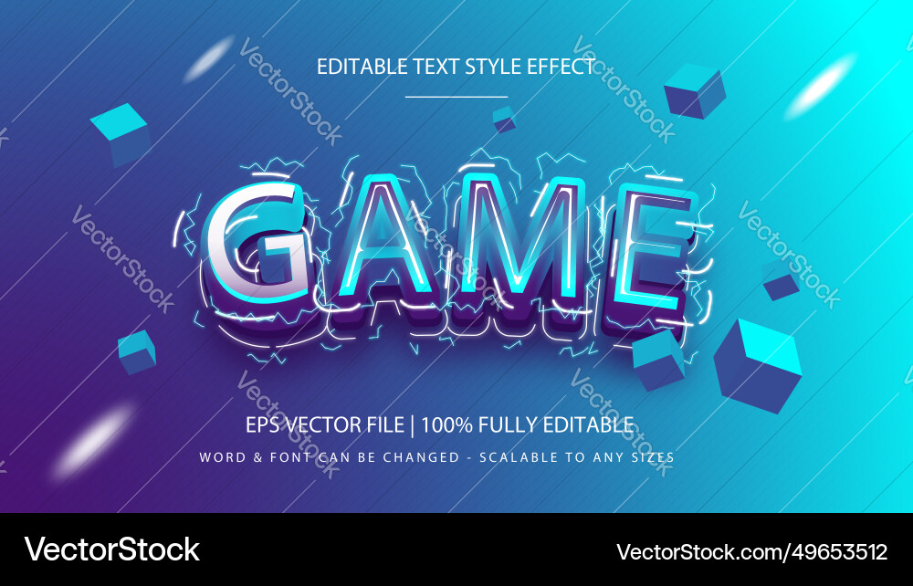 Game shiny editable 3d text style effect Game shiny editable 3d text style effect vector image