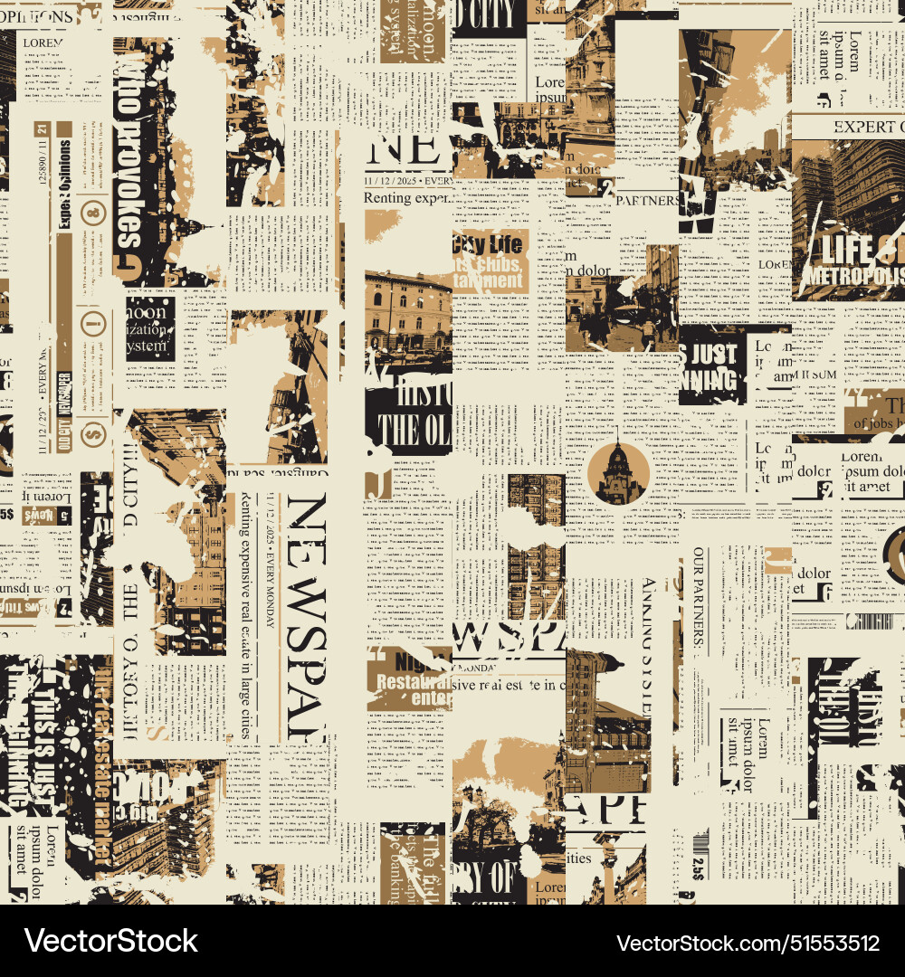 Seamless pattern with collage of newspaper Vector Image