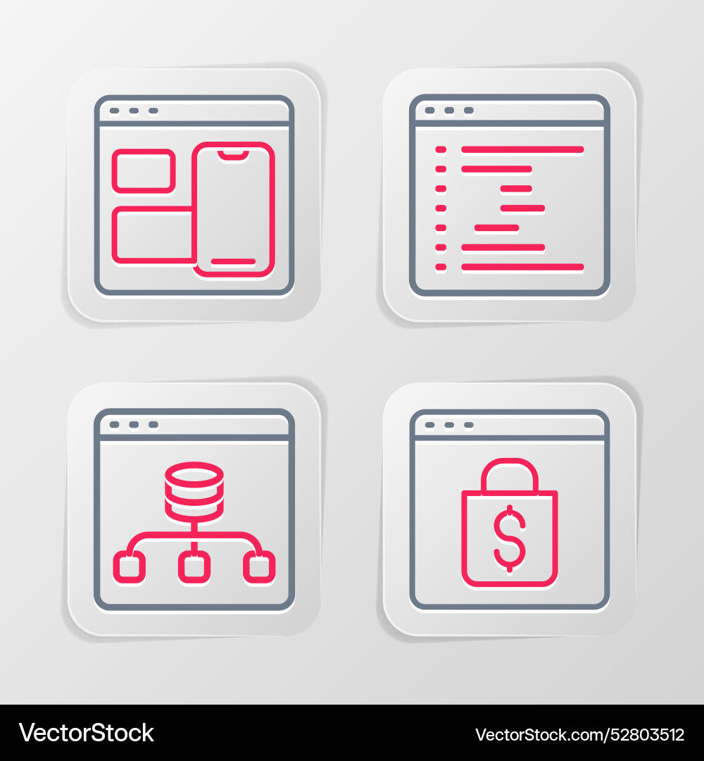 Set line online shopping on screen server data Set line online shopping on screen server data Vector Image