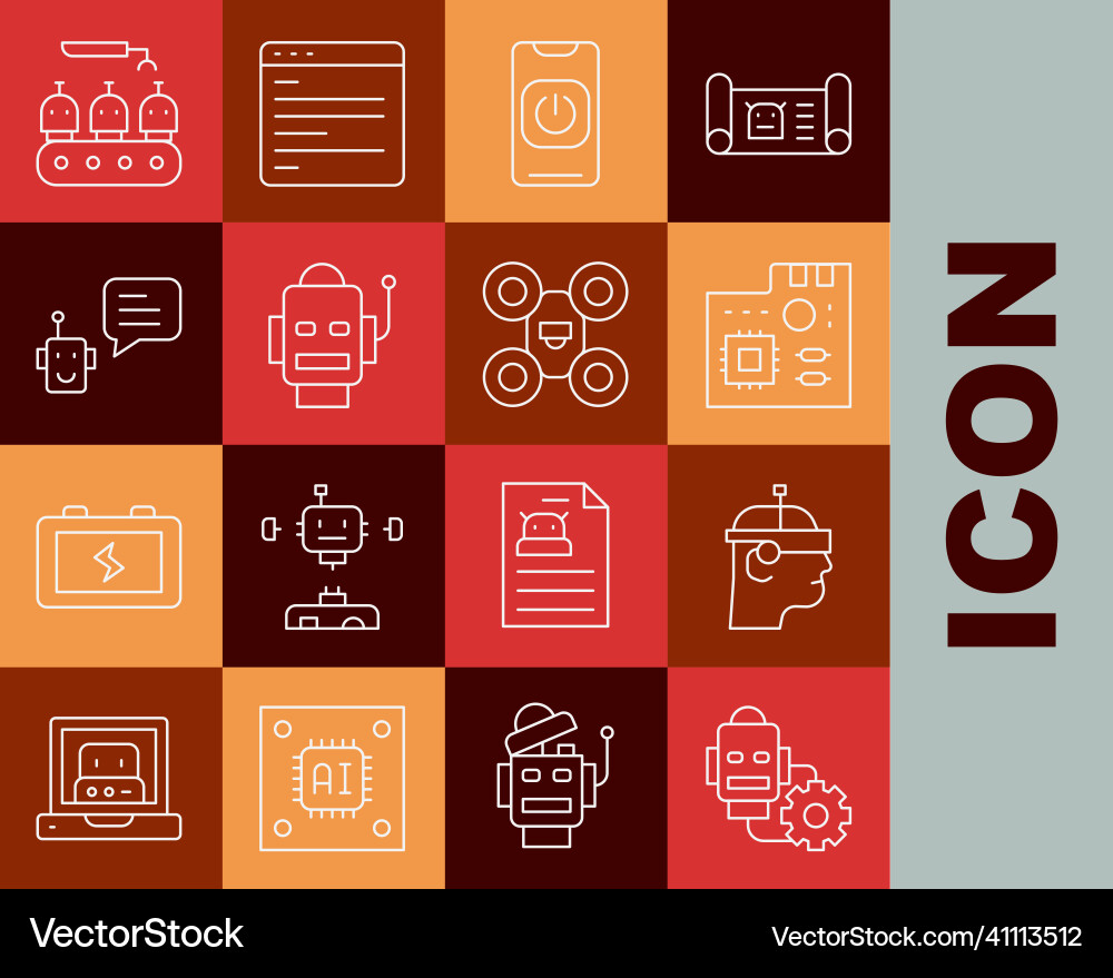 Set line robot setting smart glasses motherboard Vector Image