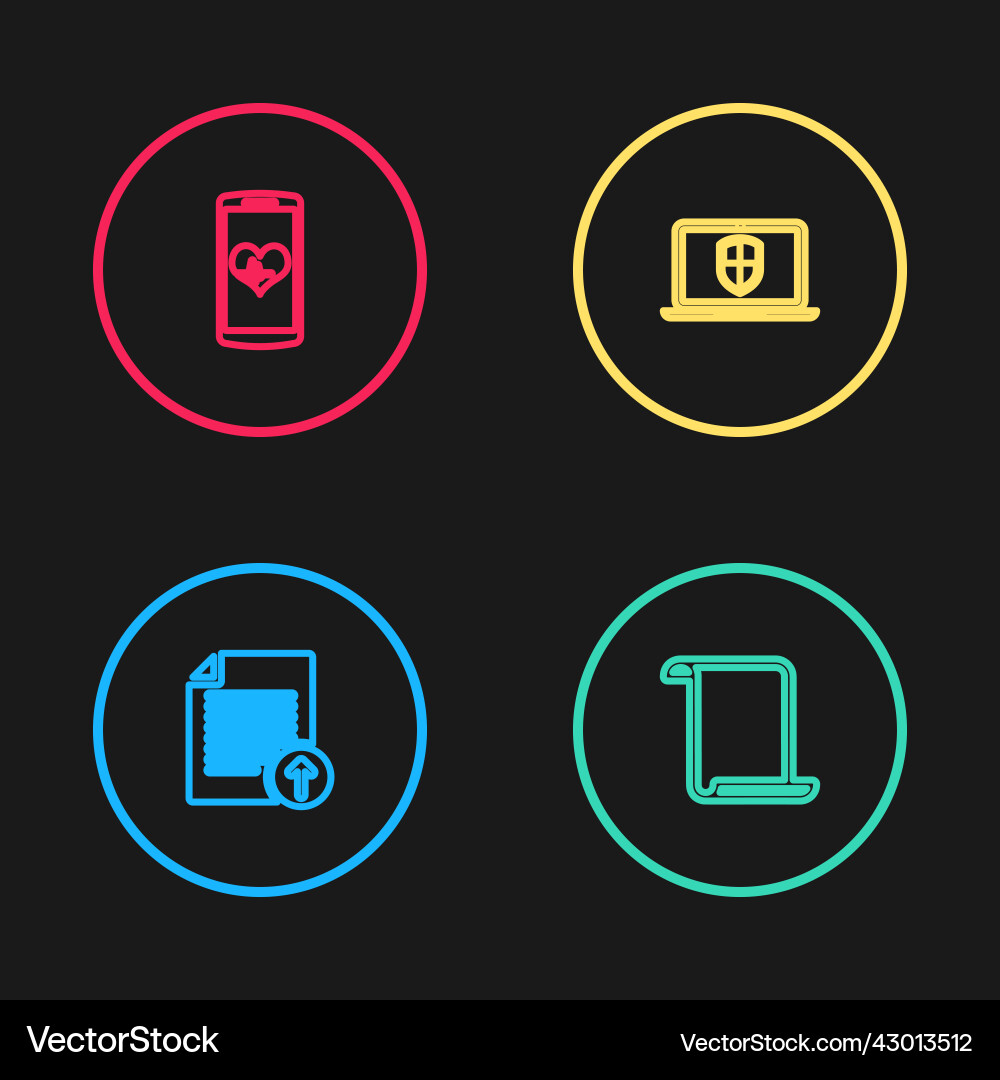 Set line upload file paper scroll laptop Set line upload file paper scroll laptop vector image