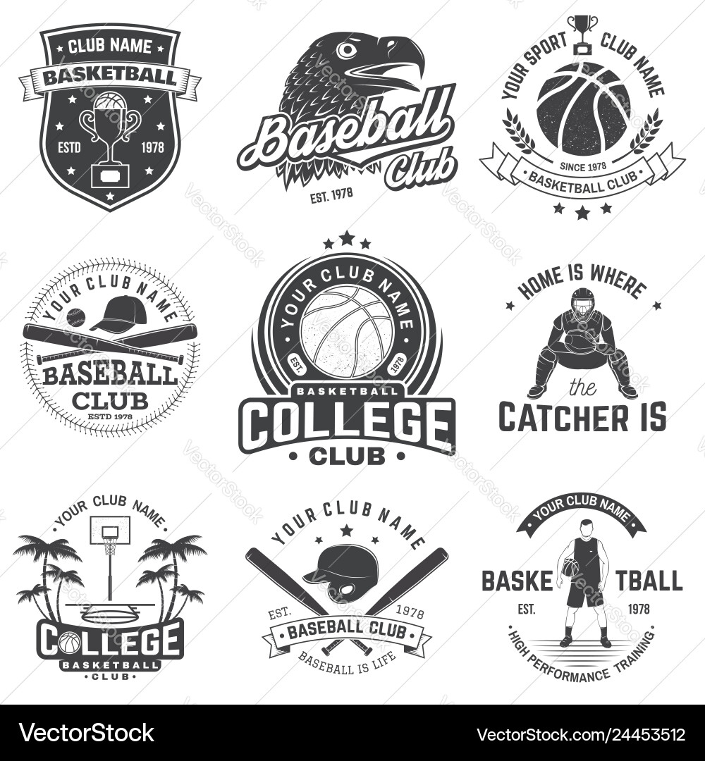 Set of basketball and baseball badge emblem Set of basketball and baseball badge emblem vector image