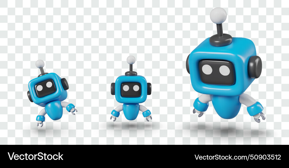 Set of blue robots different sizes Set of blue robots different sizes vector image