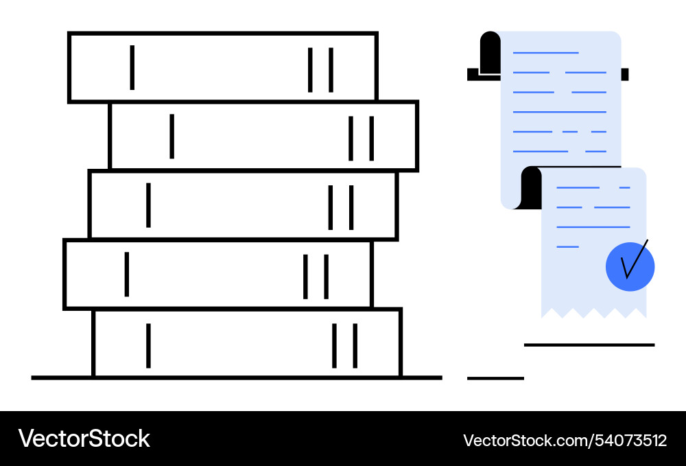Stack of books and receipts with check mark Stack of books and receipts with check mark vector image