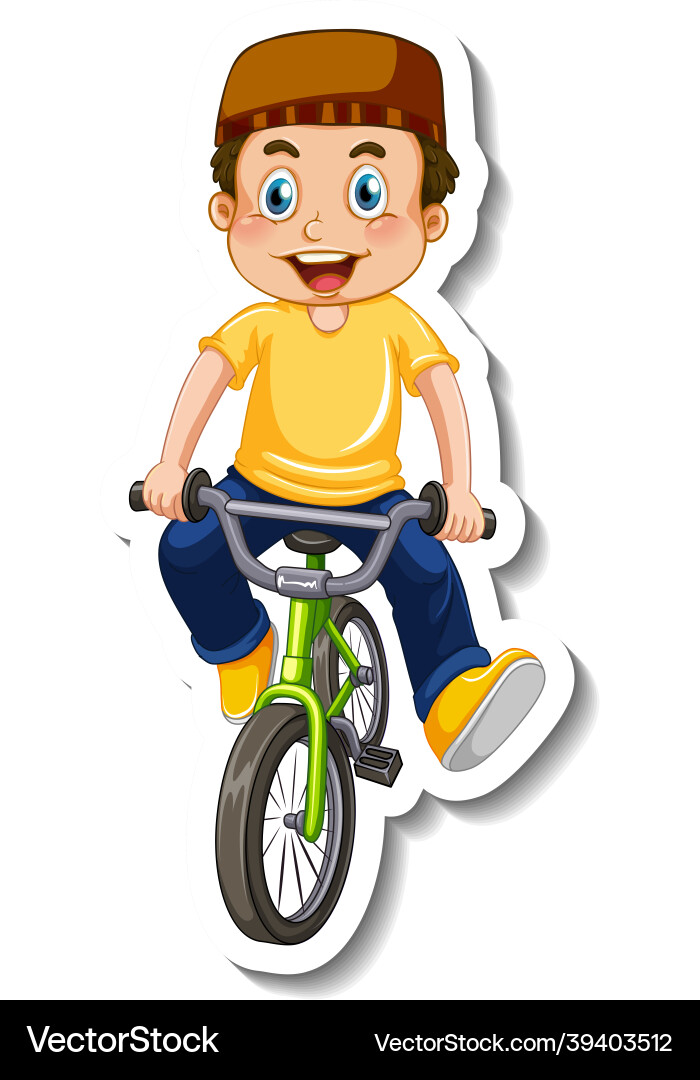 Sticker Vorlage mit einem muslimischen Boy-Fahrrad Sticker Vorlage mit einem muslimischen Boy-Fahrrad vektorbild