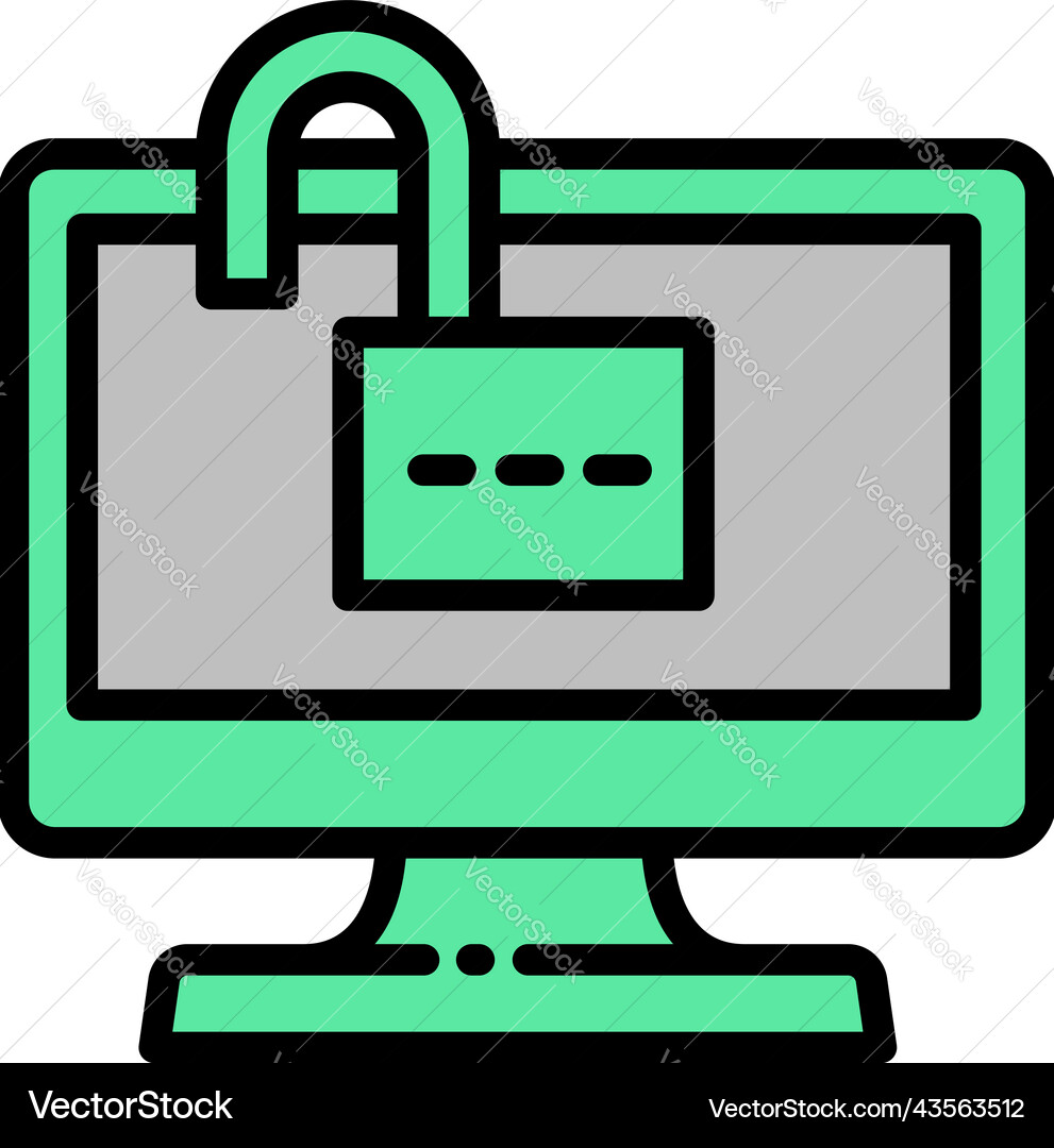 Unlock computer icon outline internet data Vector Image