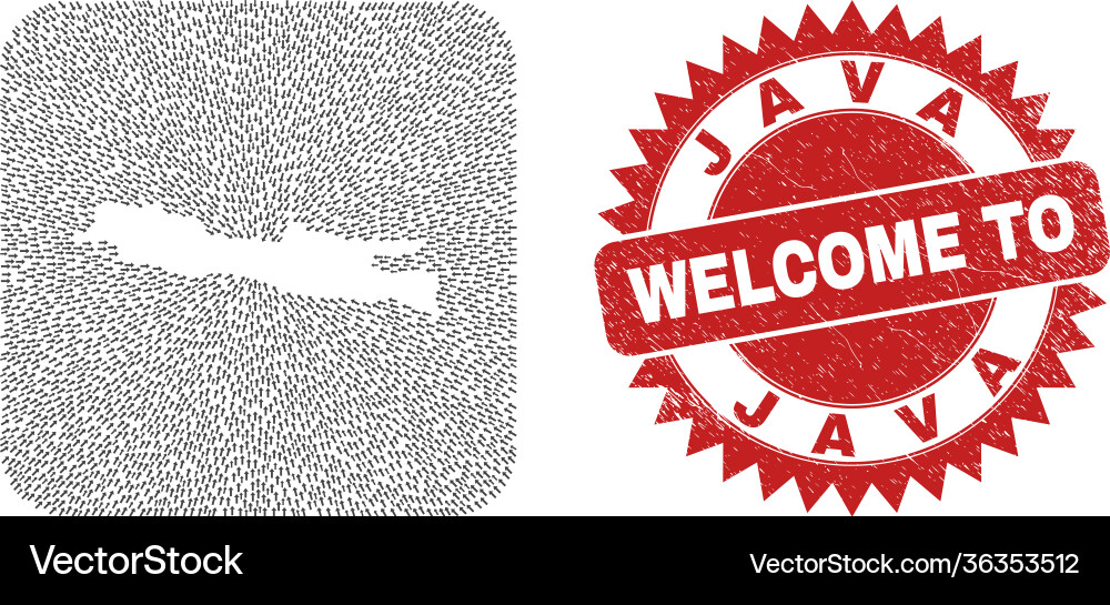 Welcome scratched stamp seal and java island map Welcome scratched stamp seal and java island map vector image
