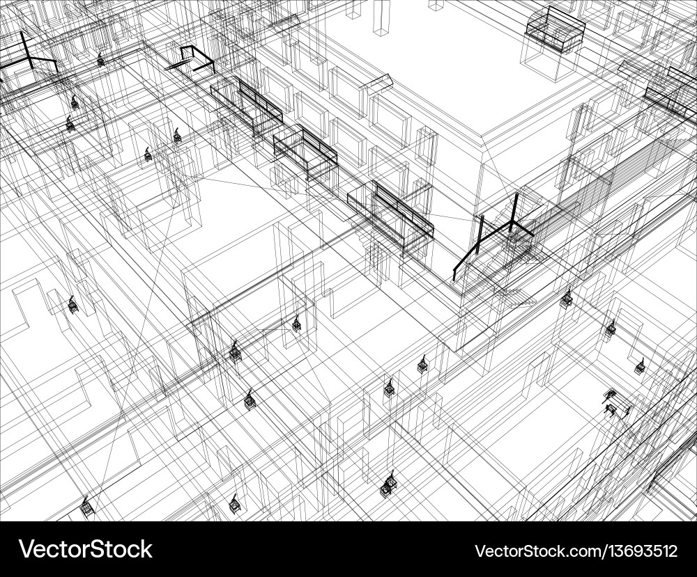 Wireframe Building Blueprint Vector Image