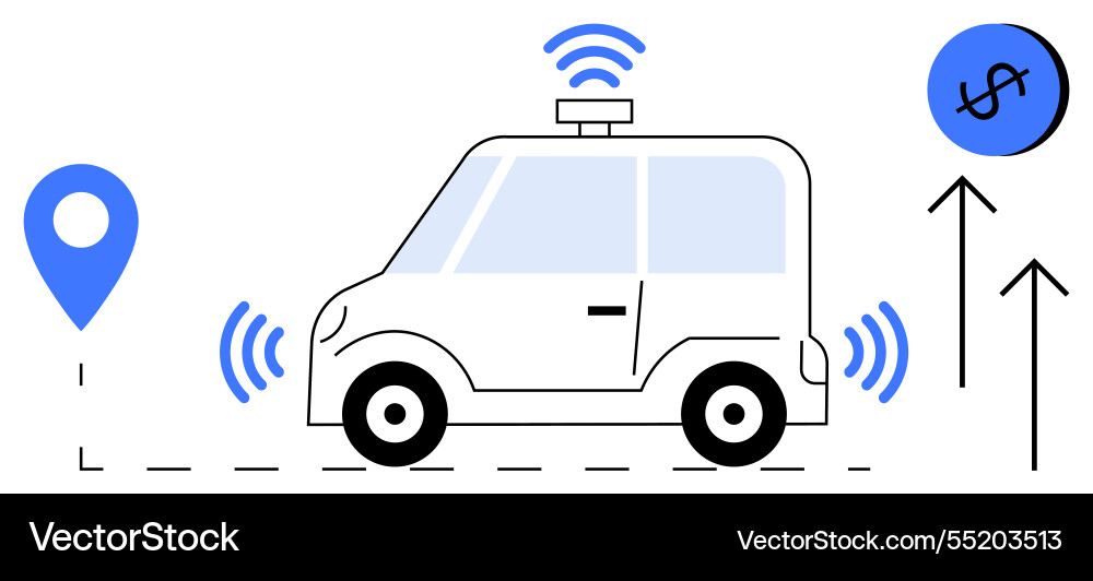 Autonomous vehicle with navigation and cost Autonomous vehicle with navigation and cost Vector Image
