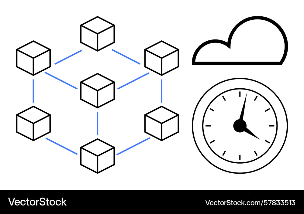 Blockchain network with cloud and clock Blockchain network with cloud and clock vector image