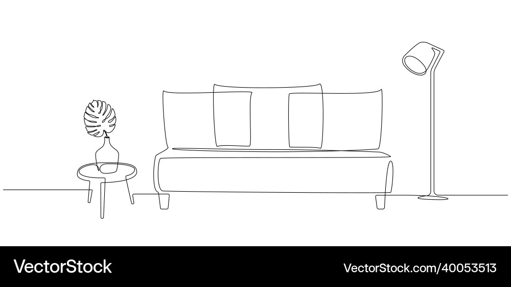 Continuous one line drawing of sofa and lamp Vector Image
