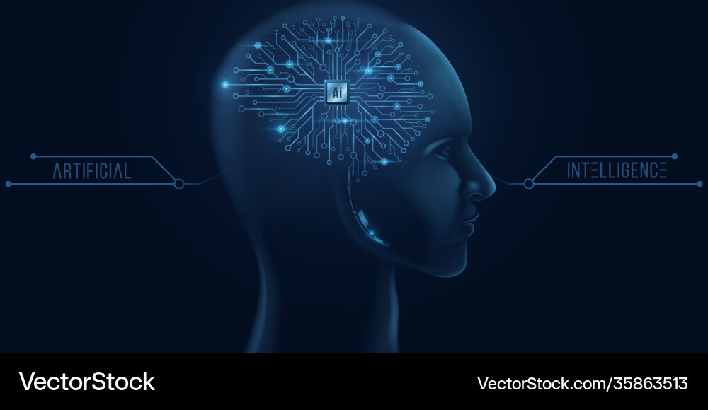 Cyborg face with technological brain computer vector image