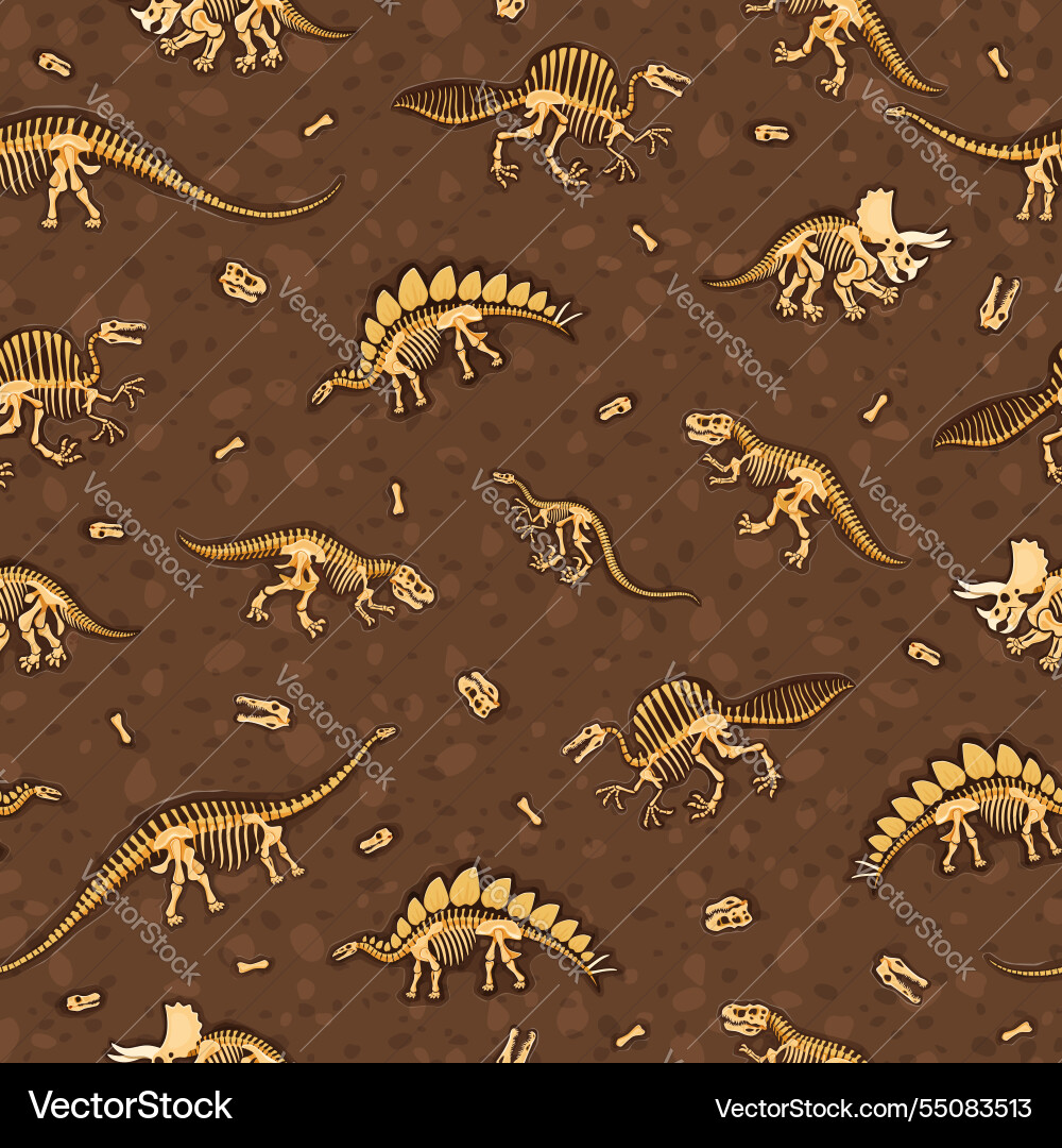 Dinosaur fossils skeletons seamless pattern Dinosaur fossils skeletons seamless pattern vector image