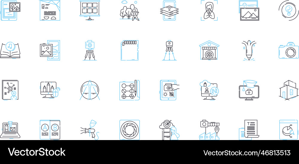 Printmaking linear icons set etching lithography Vector Image