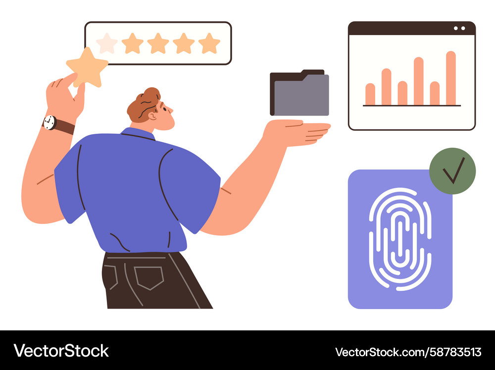 Professional evaluating data with star rating Professional evaluating data with star rating Vector Image