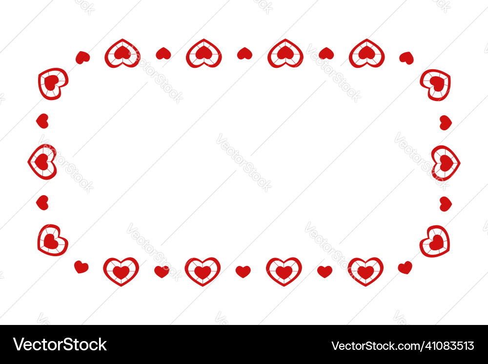 Rectangle frame with red hearts template Vector Image