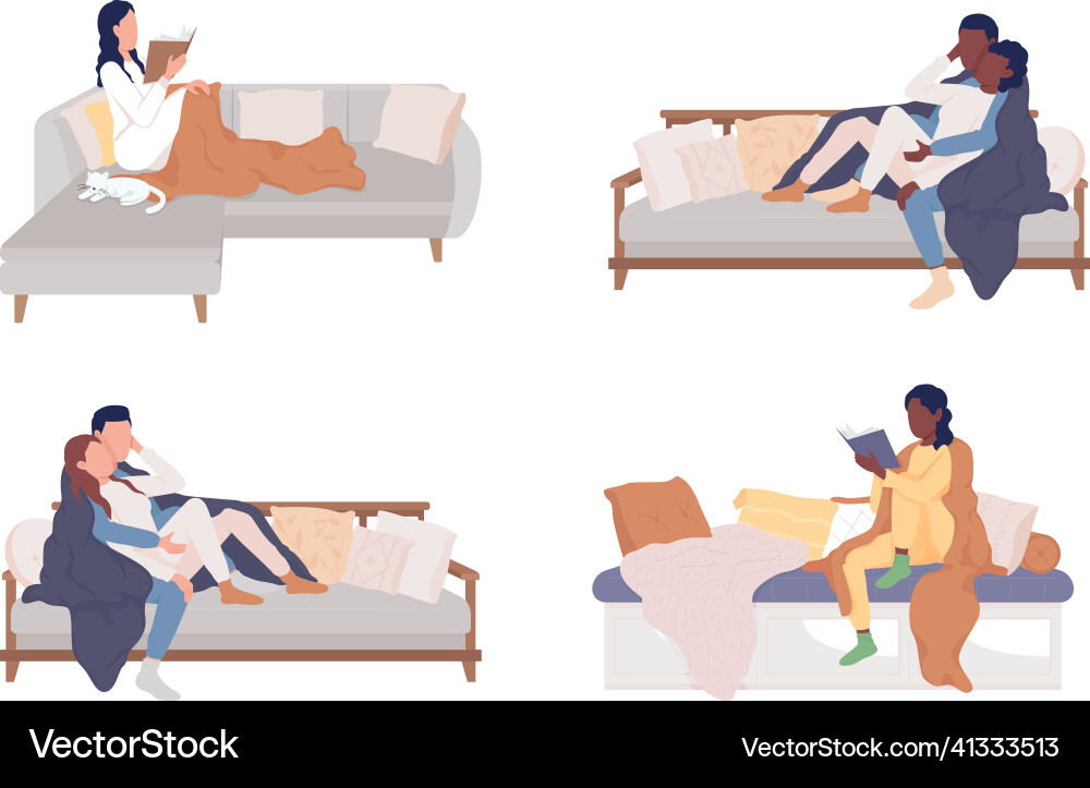Resting on couch semi flat color characters set Resting on couch semi flat color characters set vector image