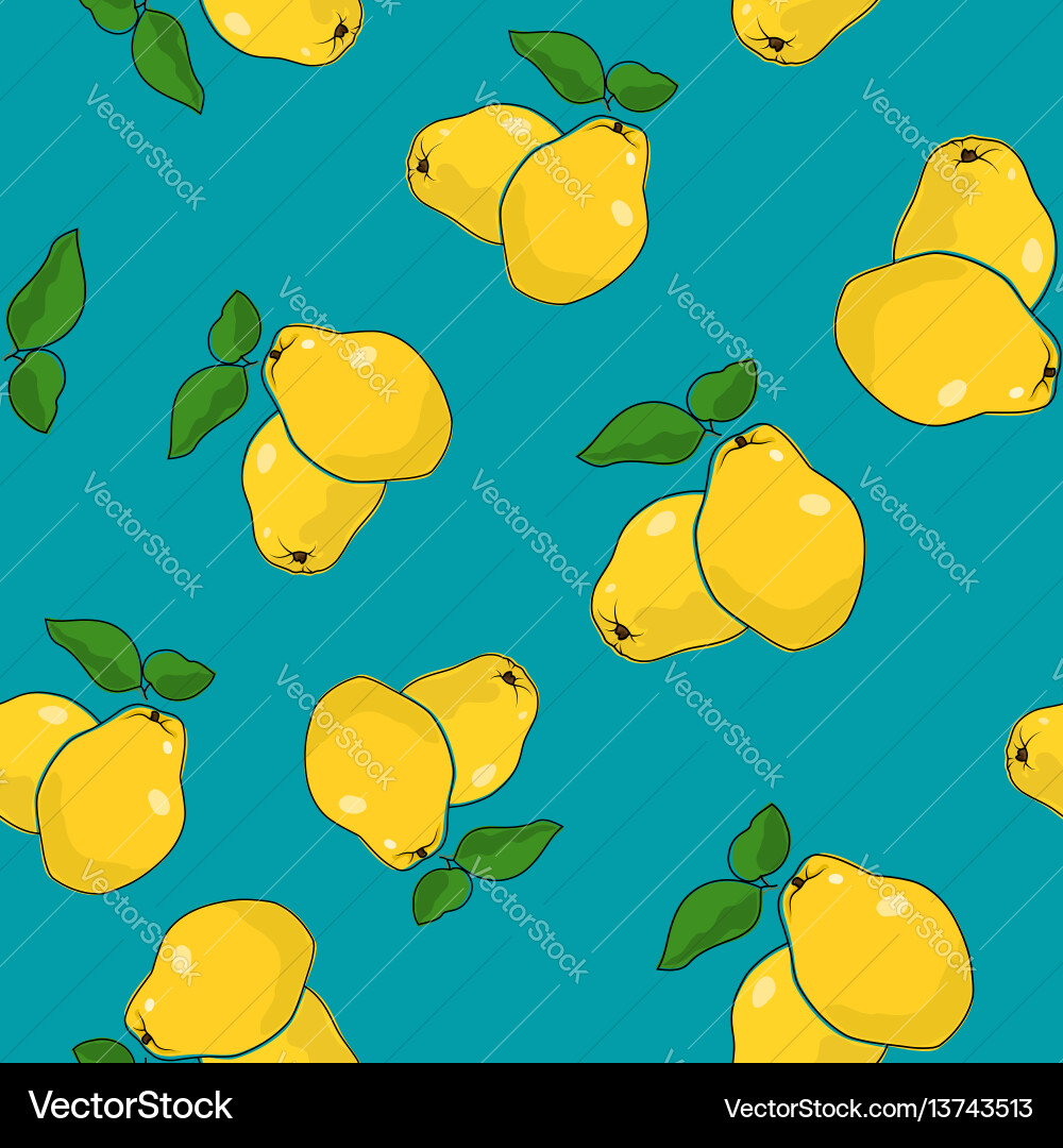 Seamless pattern quince on azure background Seamless pattern quince on azure background vector image