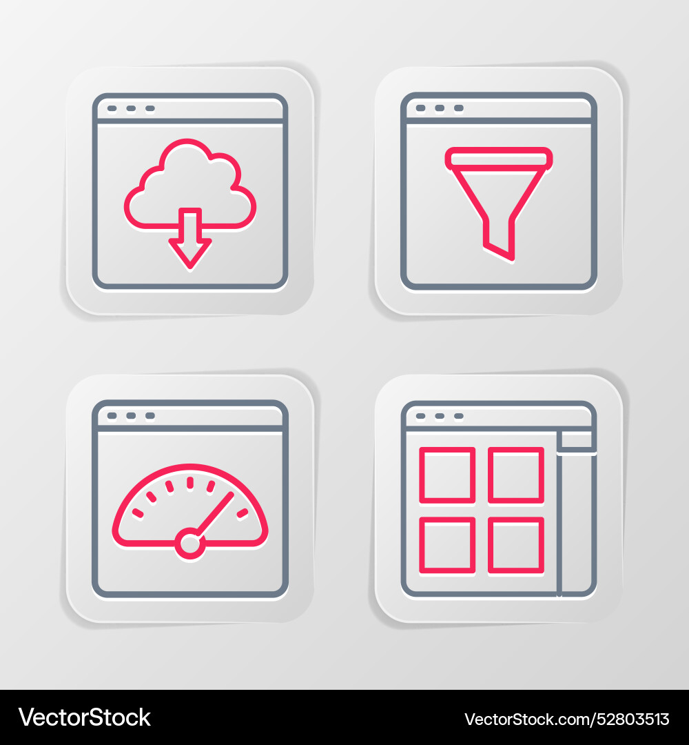 Set line browser files digital speed meter window vector image