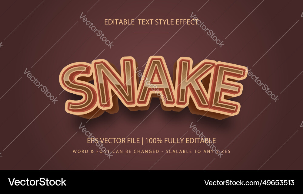 Snake editable 3d text style effect Vector Image