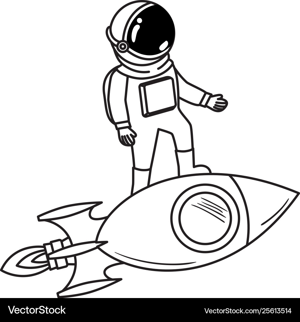 Astronaut with spacesuit and rocket in white Astronaut with spacesuit and rocket in white vector image