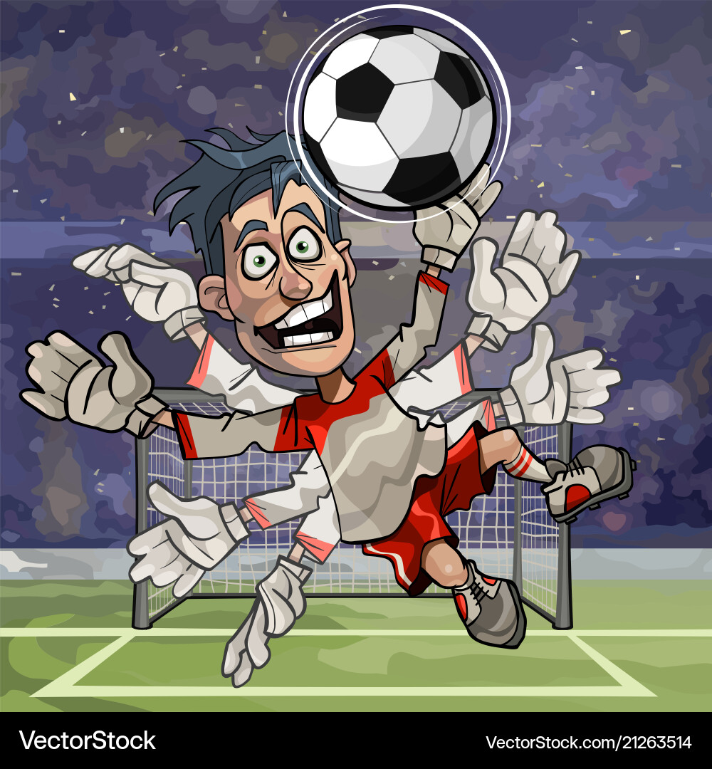 Cartoon goalkeeper catches the ball with numerous Cartoon goalkeeper catches the ball with numerous vector image