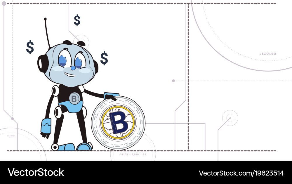 Chatbot hold bitcoin robots and crypto currency vector image
