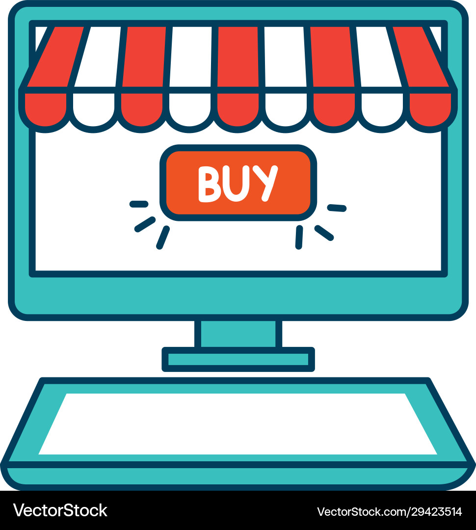Computer with parasol and buy button Vector Image