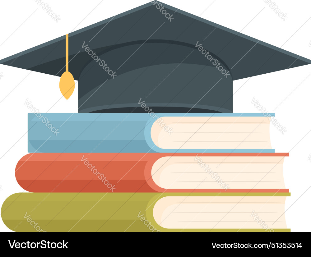 Graduation cap on stack of colorful books Vector Image