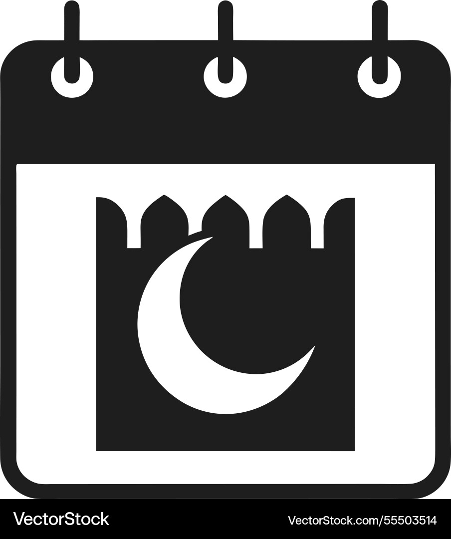 Islamische Kalender-Ikone mit Mondmond in schwarz Islamische Kalender-Ikone mit Mondmond in schwarz vektorbild