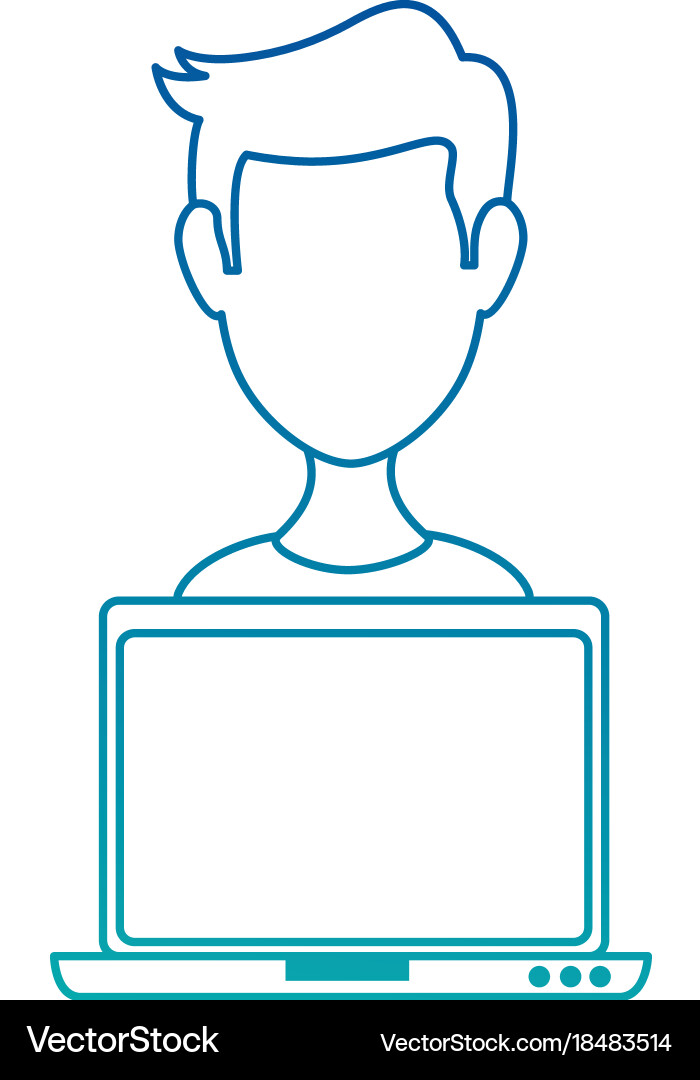 Laptop computer with user vector image