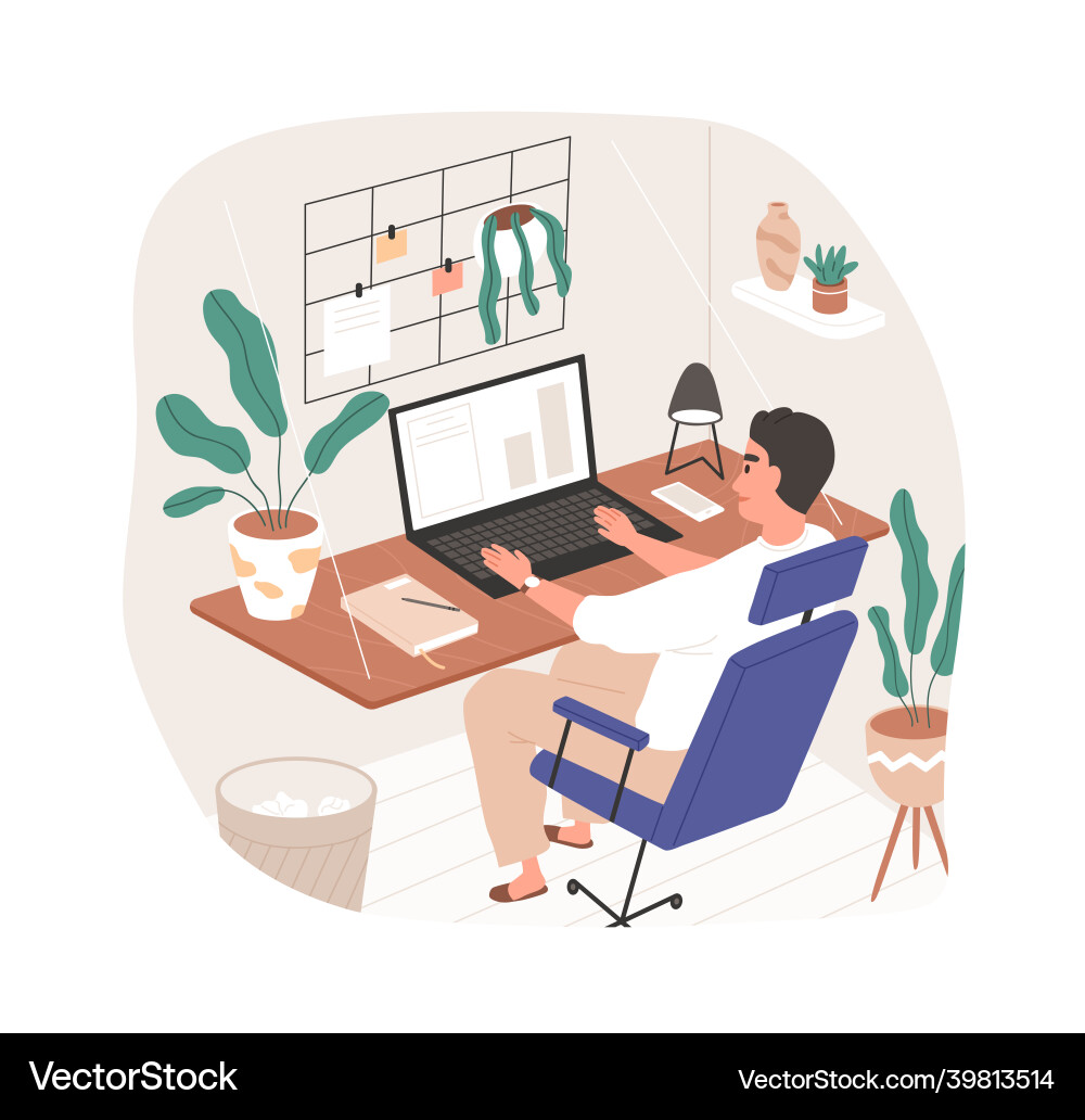 Man freelancer working online from home office Man freelancer working online from home office vector image