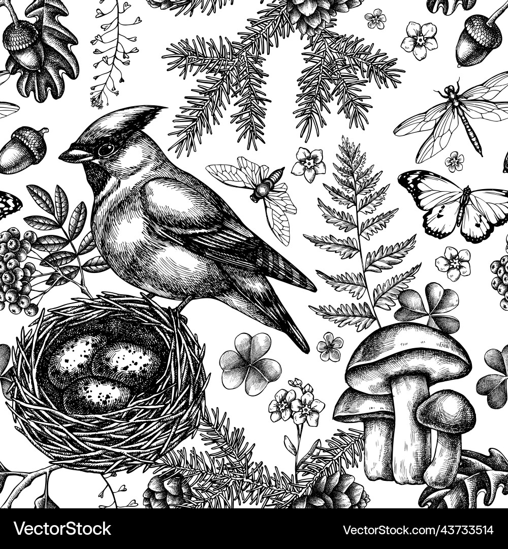 Mysterious forest seamless pattern background Mysterious forest seamless pattern background vector image