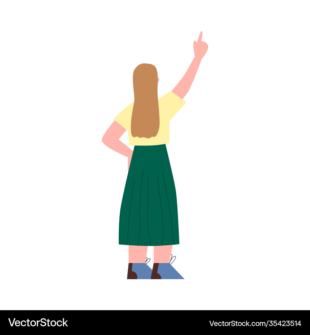 Rückansicht Cartoon Frau zeigt einen Finger Rückansicht Cartoon Frau zeigt einen Finger vektorbild
