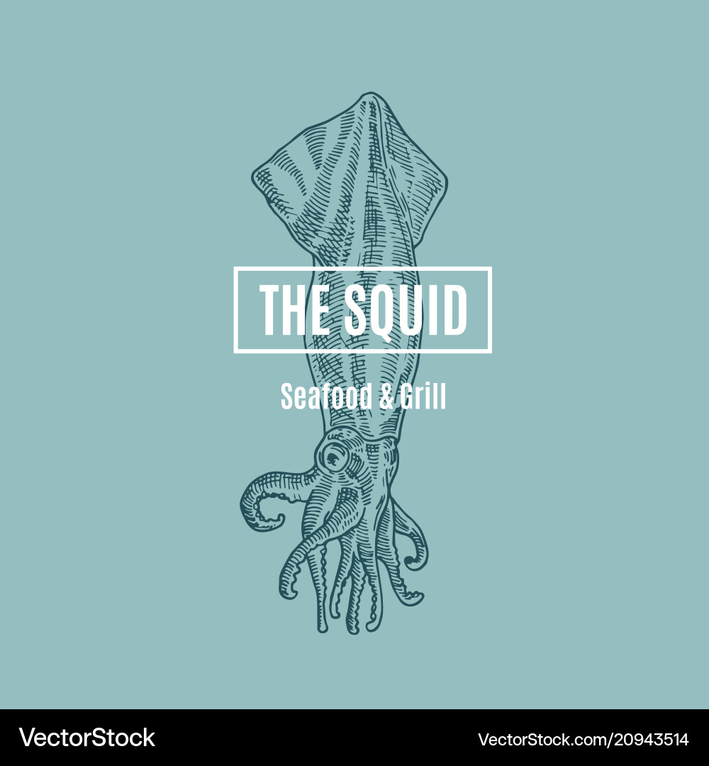 Seafood Grill Squid Sign Vector Image