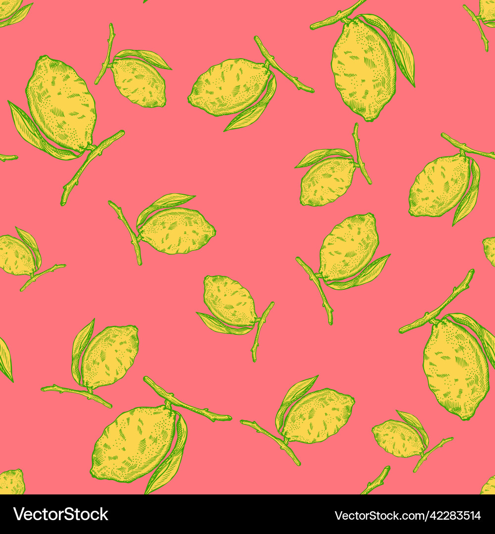 Seamless pattern lemon on branch with leaves Vector Image