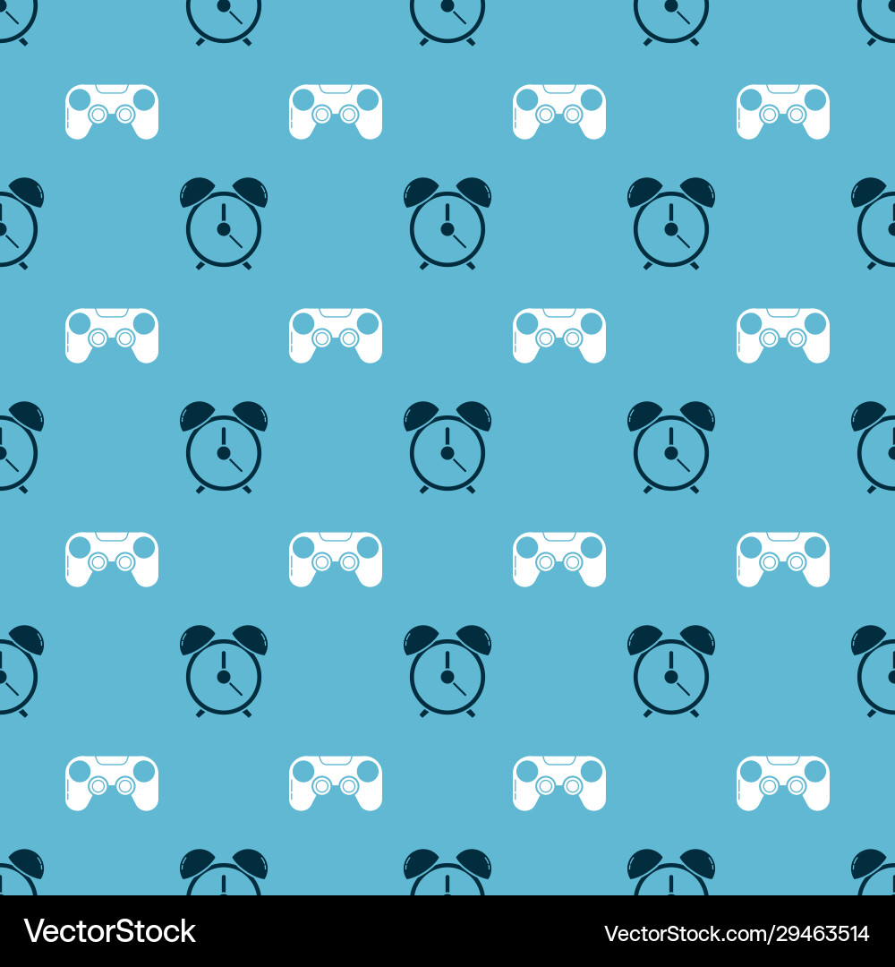 Set alarm clock and gamepad on seamless pattern Set alarm clock and gamepad on seamless pattern vector image